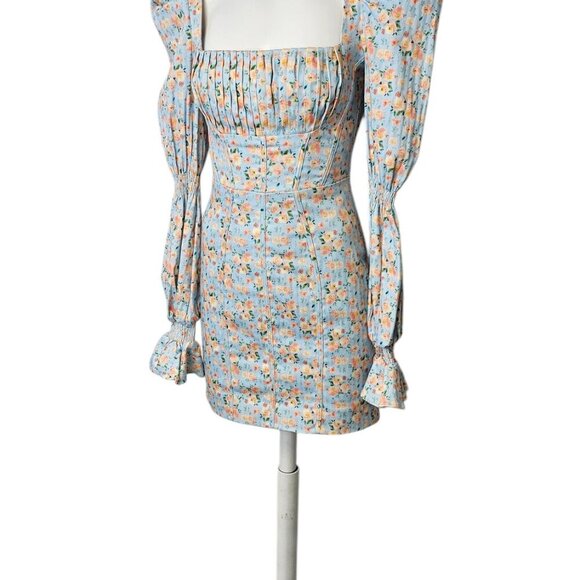 Lavish Alice Charles Balloon Sleeve Mini Dress Floral Size 4 Square Neck Corset - Picture 3 of 8